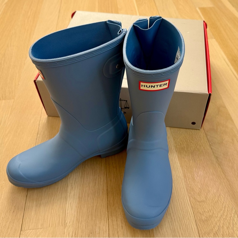 NEW Hunter Original Short Rain Boots Back Adjustable in Dusty Blue US 6 EU 37
